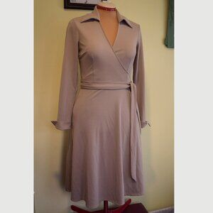 Express Golden Tan Long Sleeve Knit Wrap Dress, Size 3/4
